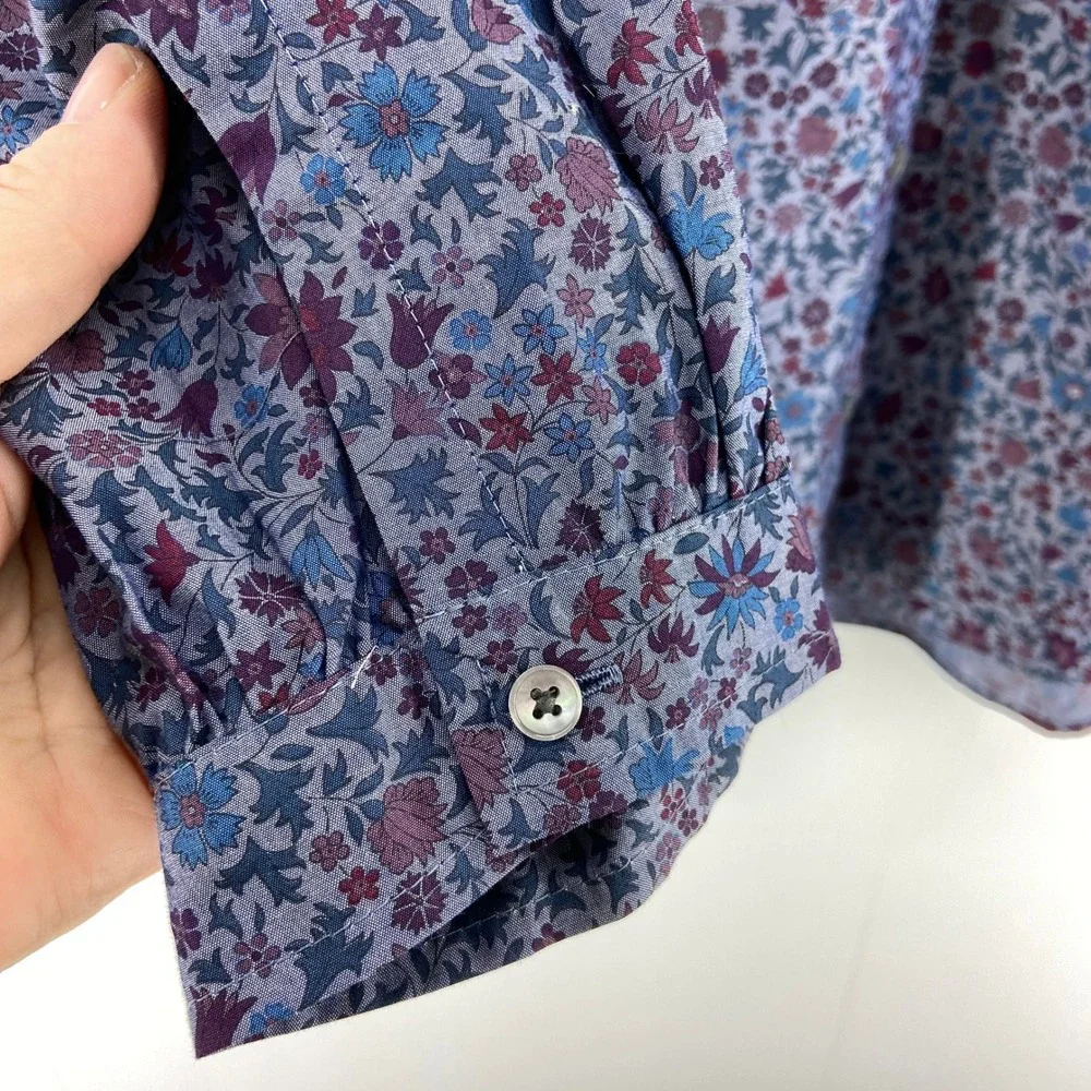 J Crew Tie Neck Blouse In Liberty Colombo Chambray Blue Multi Womens XS‎